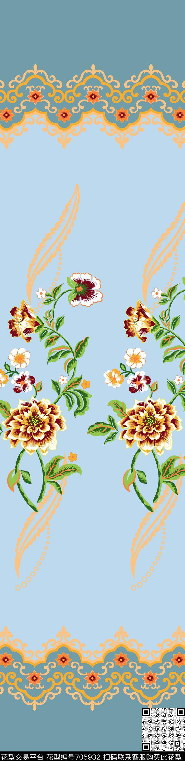 牡丹玫瑰花卉传统印花华亿平台下载（图片编号: 705932） - 瓦栏（Walan）