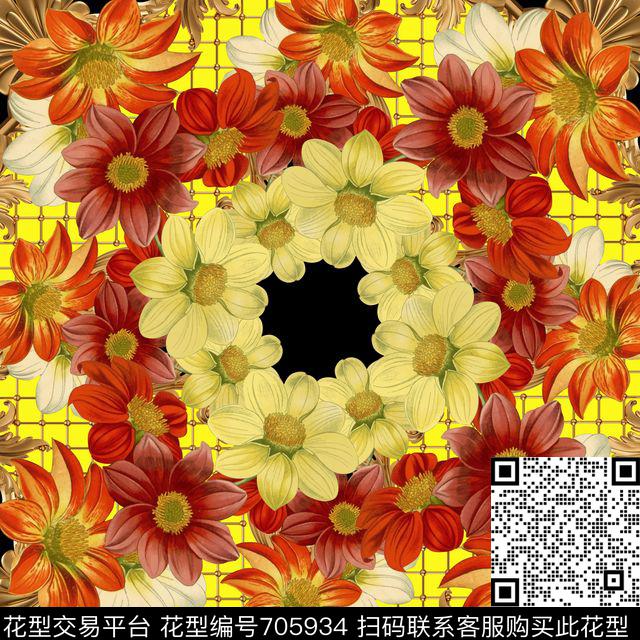 花卉丝巾方巾数码印花华亿平台下载（图片编号: 705934） - 瓦栏（Walan）