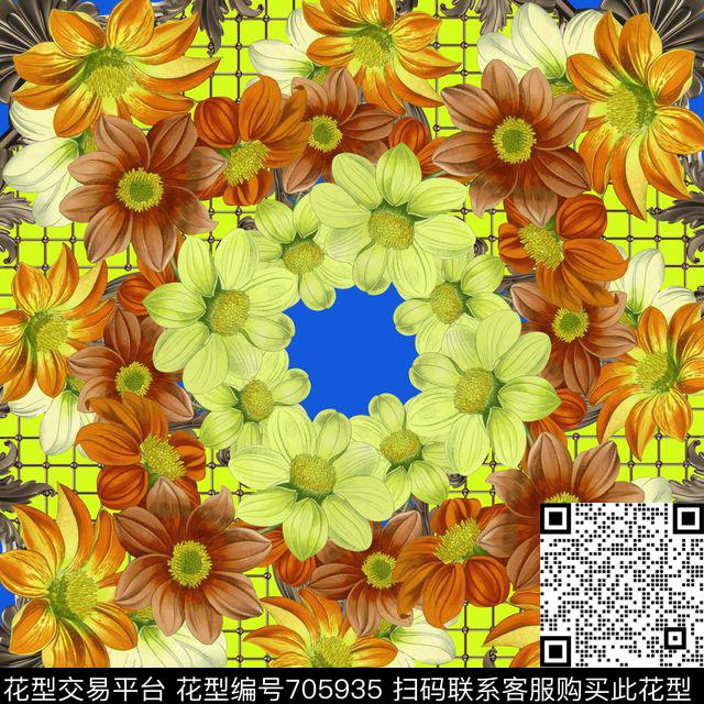 花卉丝巾方巾数码印花华亿平台下载（图片编号: 705935） - 瓦栏（Walan）