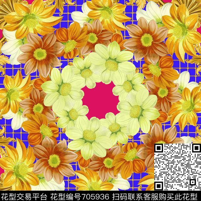 花卉丝巾方巾数码印花华亿平台下载（图片编号: 705936） - 瓦栏（Walan）