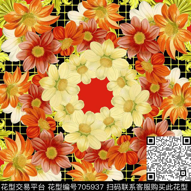 花卉丝巾方巾数码印花华亿平台下载（图片编号: 705937） - 瓦栏（Walan）