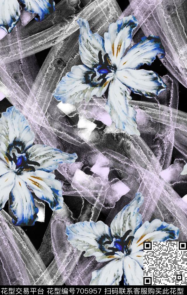 肌理花卉不定位丝巾女装家纺数码印花华亿平台下载（图片编号: 705957） - 瓦栏（Walan）