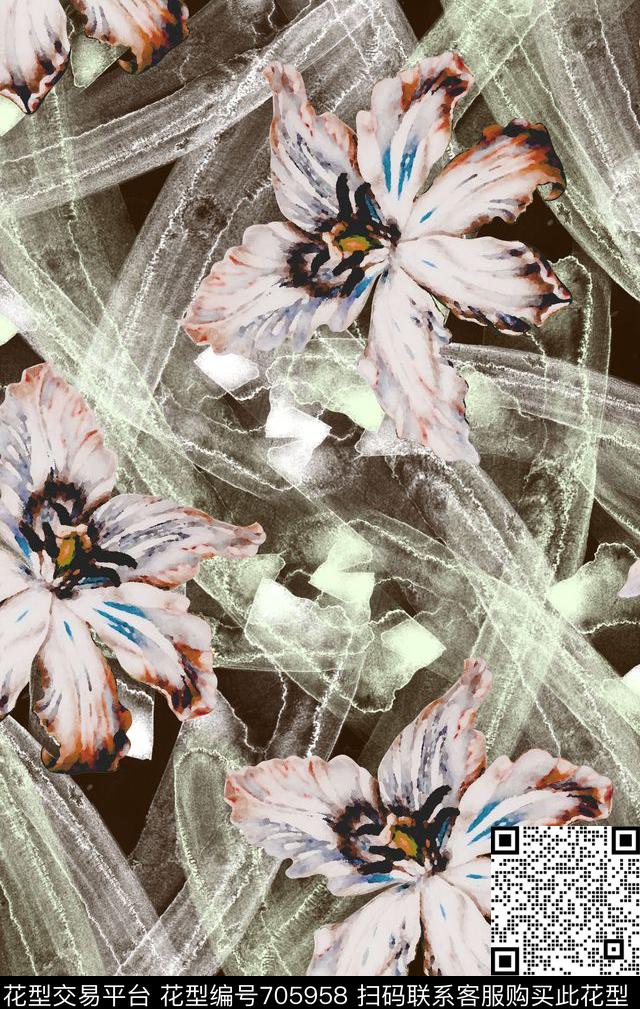 肌理花卉不定位丝巾女装家纺数码印花华亿平台下载（图片编号: 705958） - 瓦栏（Walan）