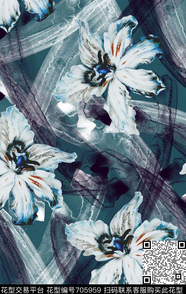 肌理花卉不定位丝巾女装家纺数码印花华亿平台下载（图片编号: 705959） - 瓦栏（Walan）