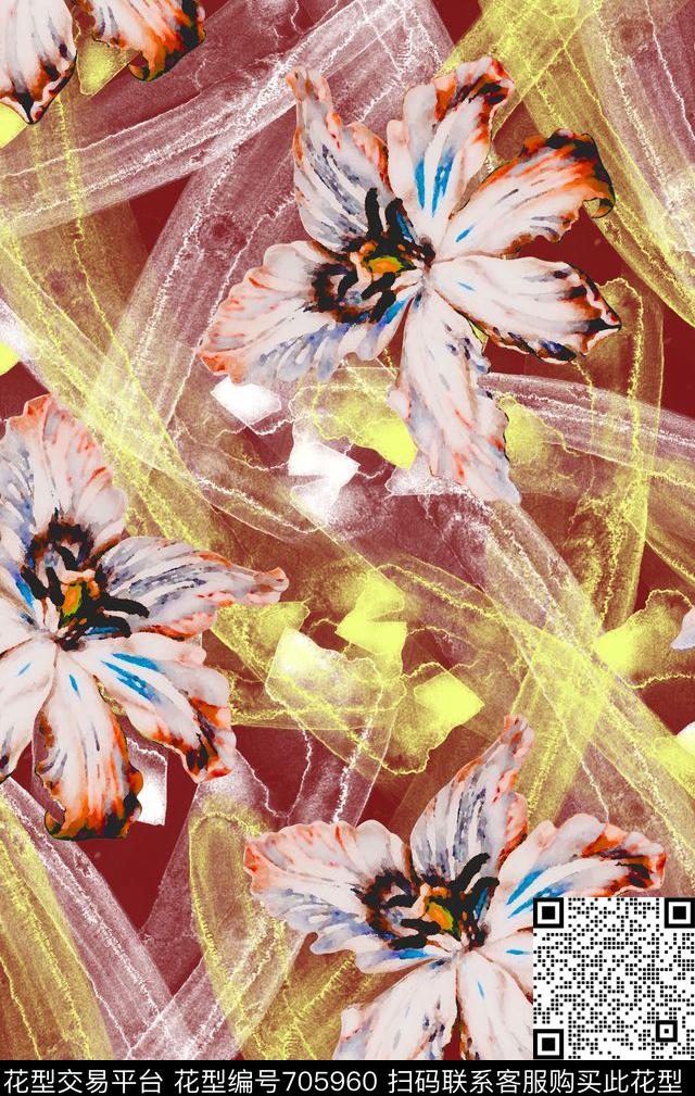 肌理花卉不定位丝巾女装家纺数码印花华亿平台下载（图片编号: 705960） - 瓦栏（Walan）