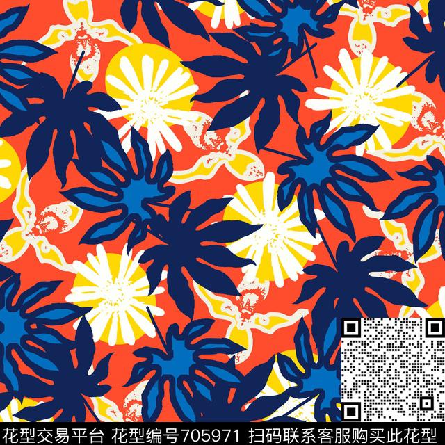 奇异花卉传统传统印花华亿平台下载（图片编号: 705971） - 瓦栏（Walan）