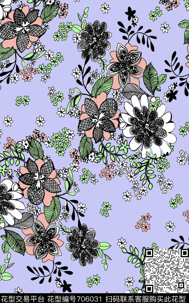 时尚大方花卉数码印花华亿平台下载（图片编号: 706031） - 瓦栏（Walan）