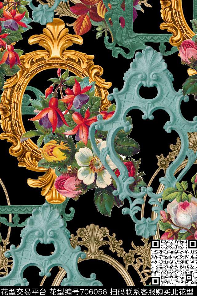 欧式欧美花卉数码印花华亿平台下载（图片编号: 706056） - 瓦栏（Walan）