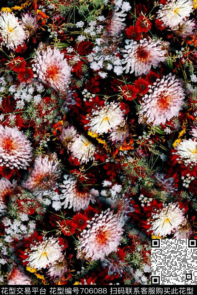 女装花卉四方连续图案数码印花华亿平台下载（图片编号: 706088） - 瓦栏（Walan）