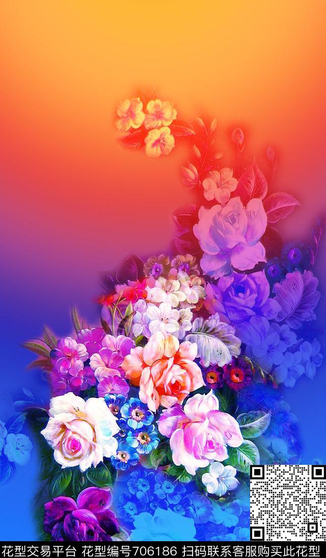 花卉女装定位花数码印花华亿平台下载（图片编号: 706186） - 瓦栏（Walan）