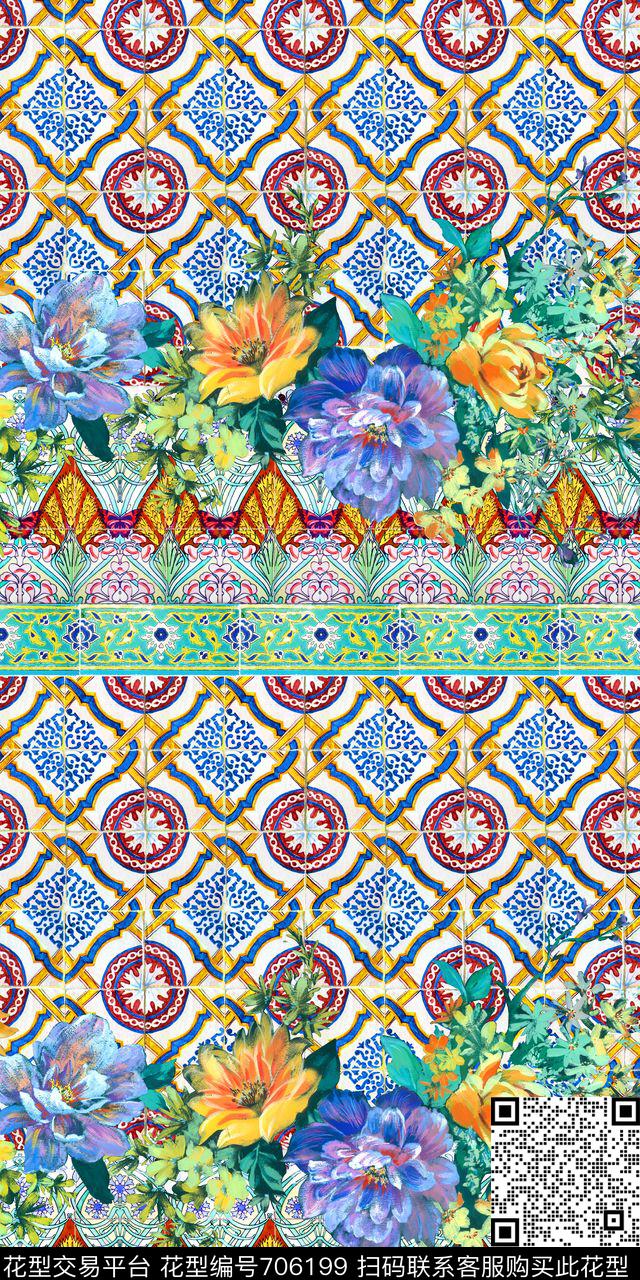几何格子彩砖数码印花华亿平台下载（图片编号: 706199） - 瓦栏（Walan）