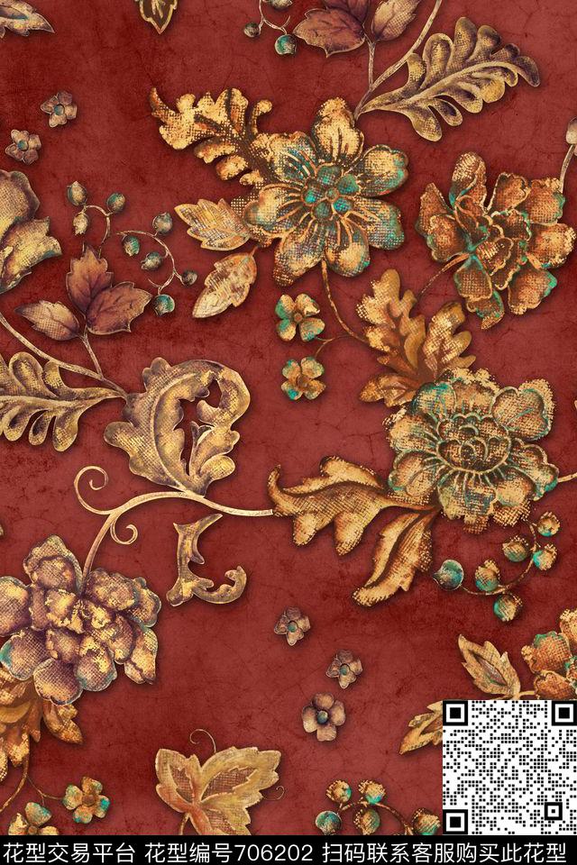 油画肌理花卉数码印花华亿平台下载（图片编号: 706202） - 瓦栏（Walan）