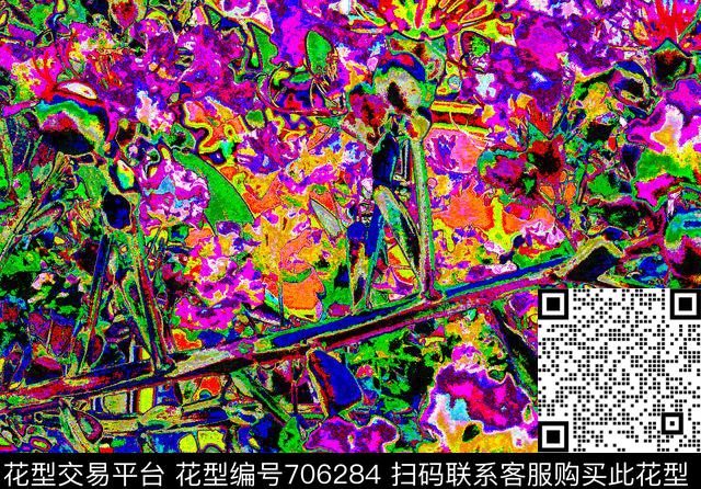 抽象花卉炫彩数码印花华亿平台下载（图片编号: 706284） - 瓦栏（Walan）