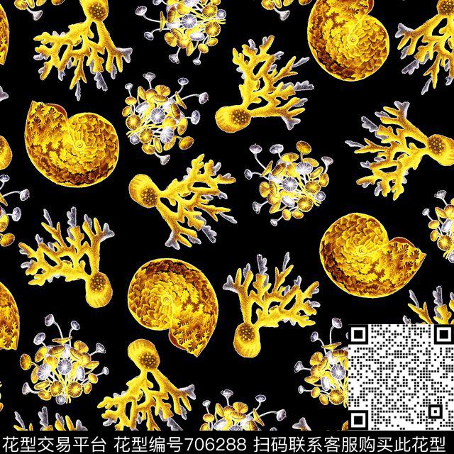 沙滩贝壳蜗牛热带珊瑚数码印花华亿平台下载（图片编号: 706288） - 瓦栏（Walan）