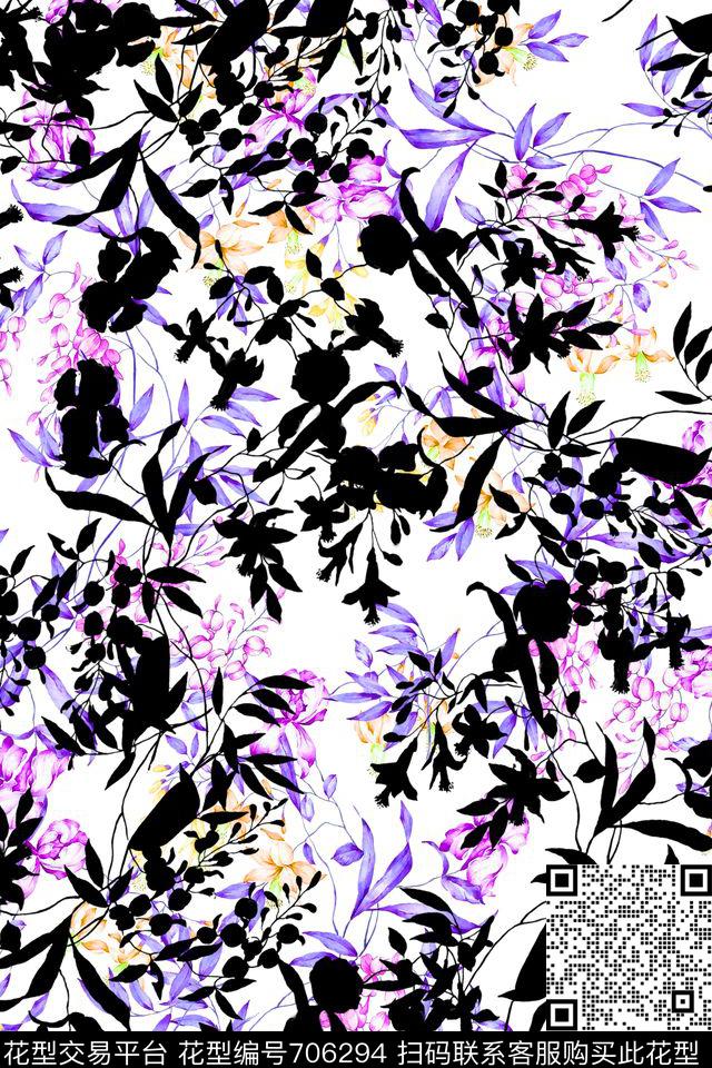 花卉水彩草花数码印花华亿平台下载（图片编号: 706294） - 瓦栏（Walan）