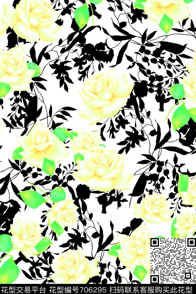 水彩乱花花卉数码印花华亿平台下载（图片编号: 706295） - 瓦栏（Walan）