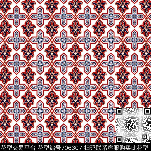 民族风复古花卉传统印花华亿平台下载（图片编号: 706307） - 瓦栏（Walan）