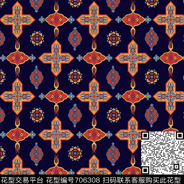 民族风复古花卉传统印花华亿平台下载（图片编号: 706308） - 瓦栏（Walan）