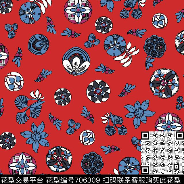 民族风复古花卉传统印花华亿平台下载（图片编号: 706309） - 瓦栏（Walan）