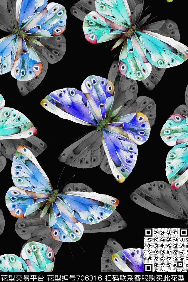 水彩蝴蝶女装数码印花华亿平台下载（图片编号: 706316） - 瓦栏（Walan）