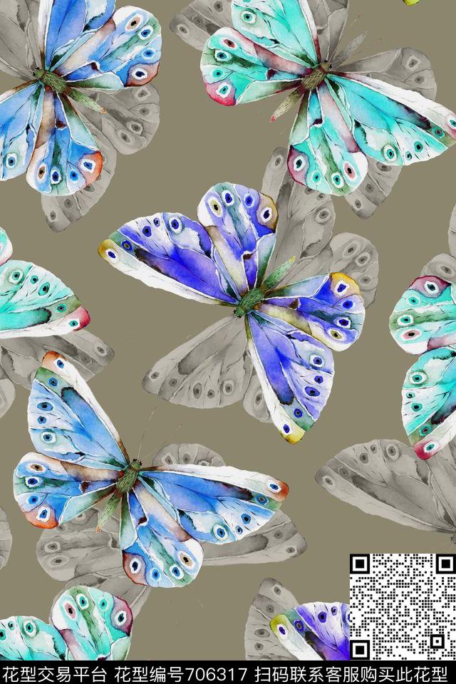 水彩蝴蝶女装数码印花华亿平台下载（图片编号: 706317） - 瓦栏（Walan）