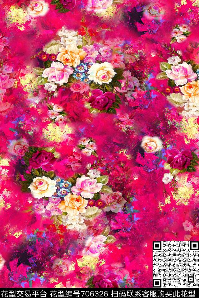 花朵花卉女装数码印花华亿平台下载（图片编号: 706326） - 瓦栏（Walan）