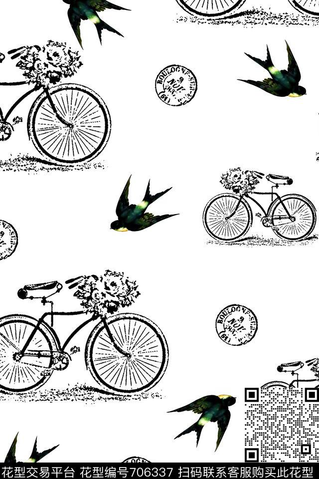 单车鸟男装衬衫数码印花华亿平台下载（图片编号: 706337） - 瓦栏（Walan）