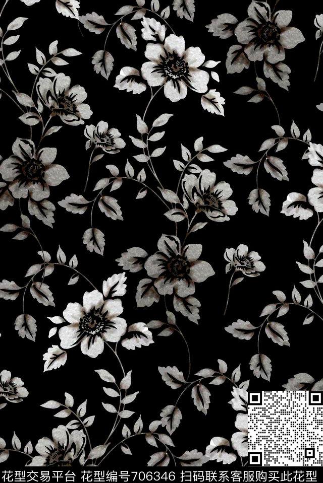 抽象手绘满版花卉最新高清数码水彩花卉时尚潮流大牌复古欧美风女装花卉数码印花华亿平台下载（图片编号: 706346） - 瓦栏（Walan）
