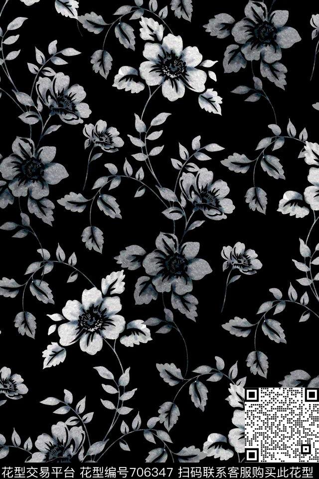抽象手绘满版花卉最新高清数码水彩花卉时尚潮流大牌复古欧美风女装花卉数码印花华亿平台下载（图片编号: 706347） - 瓦栏（Walan）