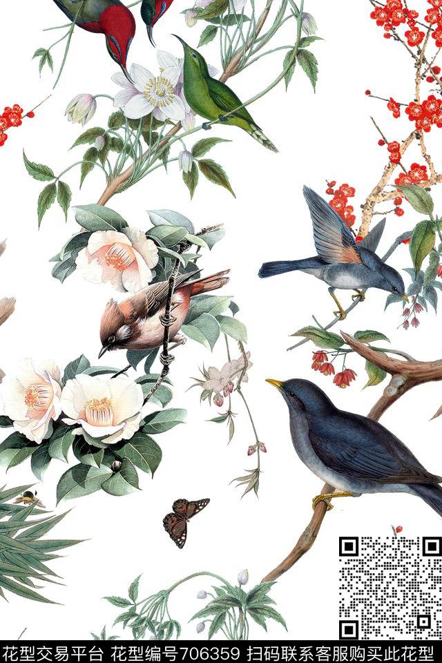 花鸟花卉梅花数码印花华亿平台下载（图片编号: 706359） - 瓦栏（Walan）