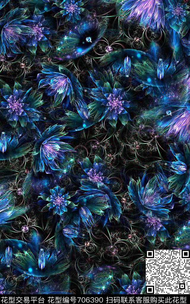 肌理分形花炫彩数码印花华亿平台下载（图片编号: 706390） - 瓦栏（Walan）