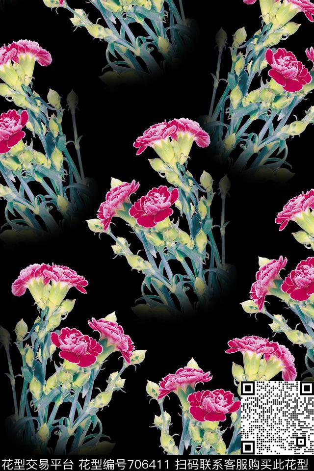 花朵花卉康乃馨数码印花华亿平台下载（图片编号: 706411） - 瓦栏（Walan）