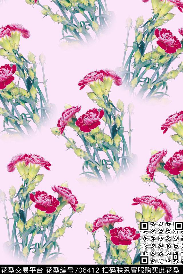 花朵花卉康乃馨数码印花华亿平台下载（图片编号: 706412） - 瓦栏（Walan）