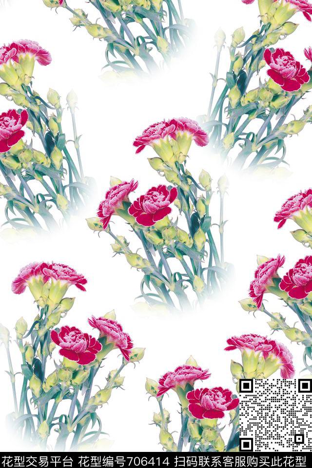 花朵花卉康乃馨数码印花华亿平台下载（图片编号: 706414） - 瓦栏（Walan）
