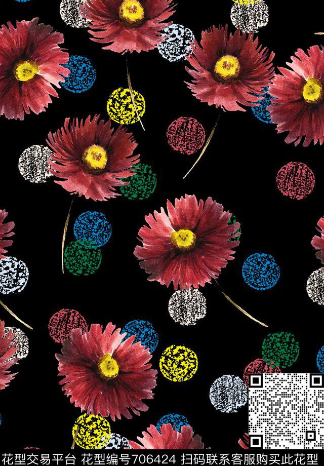 老年菊花波点数码印花华亿平台下载（图片编号: 706424） - 瓦栏（Walan）