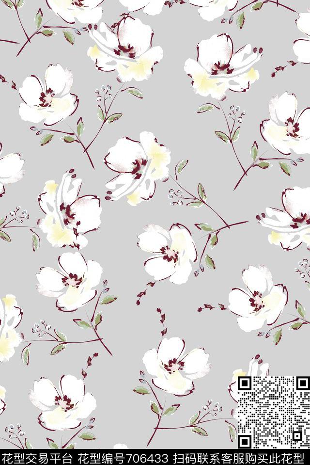 满版手绘小碎花数码印花华亿平台下载（图片编号: 706433） - 瓦栏（Walan）