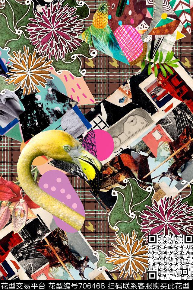 抽象格子拼接数码印花华亿平台下载（图片编号: 706468） - 瓦栏（Walan）