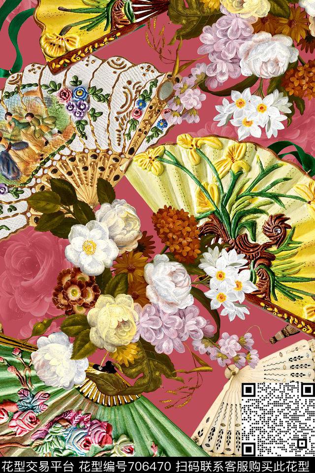 时尚手绘花卉数码印花华亿平台下载（图片编号: 706470） - 瓦栏（Walan）