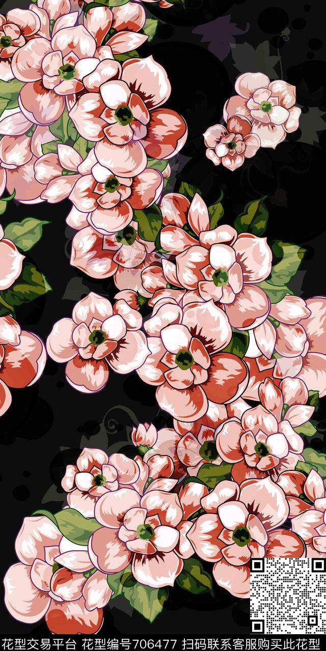 桃花乱花小碎花数码印花华亿平台下载（图片编号: 706477） - 瓦栏（Walan）