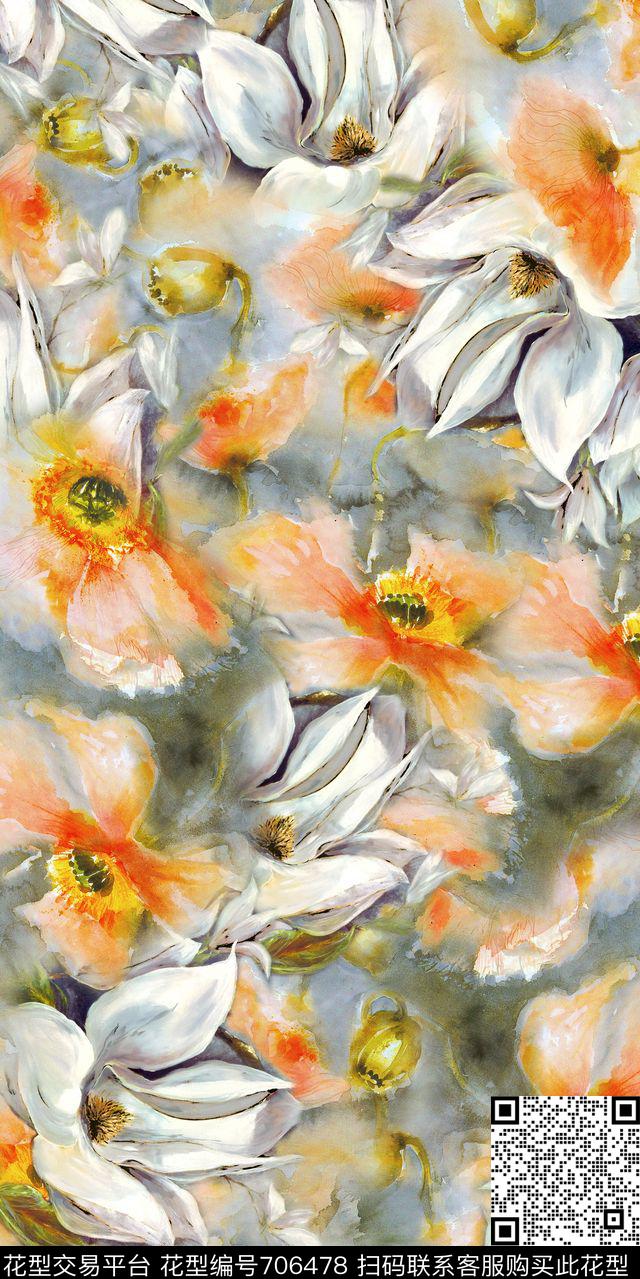 桃花乱花小碎花数码印花华亿平台下载（图片编号: 706478） - 瓦栏（Walan）