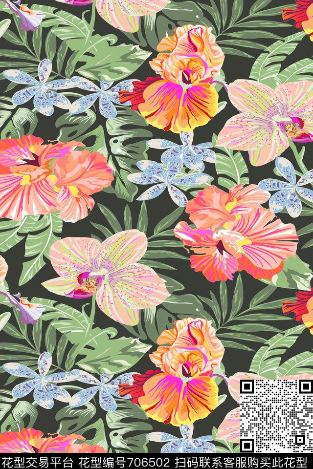 大花女装兰花传统印花华亿平台下载（图片编号: 706502） - 瓦栏（Walan）