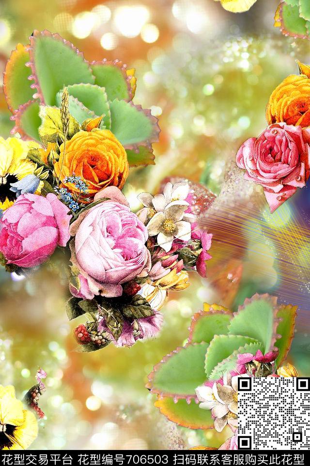 花朵花卉朦胧数码印花华亿平台下载（图片编号: 706503） - 瓦栏（Walan）