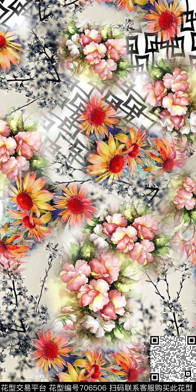 油画花卉菊花风景数码印花华亿平台下载（图片编号: 706506） - 瓦栏（Walan）
