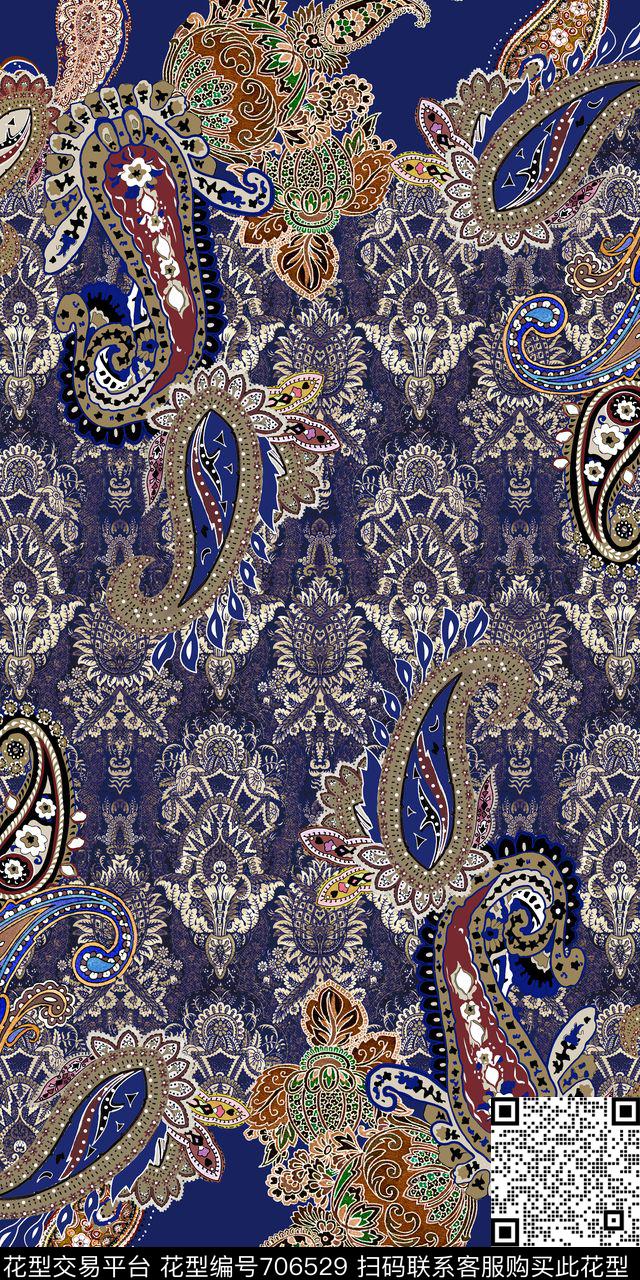 佩斯里腰果民族风数码印花华亿平台下载（图片编号: 706529） - 瓦栏（Walan）