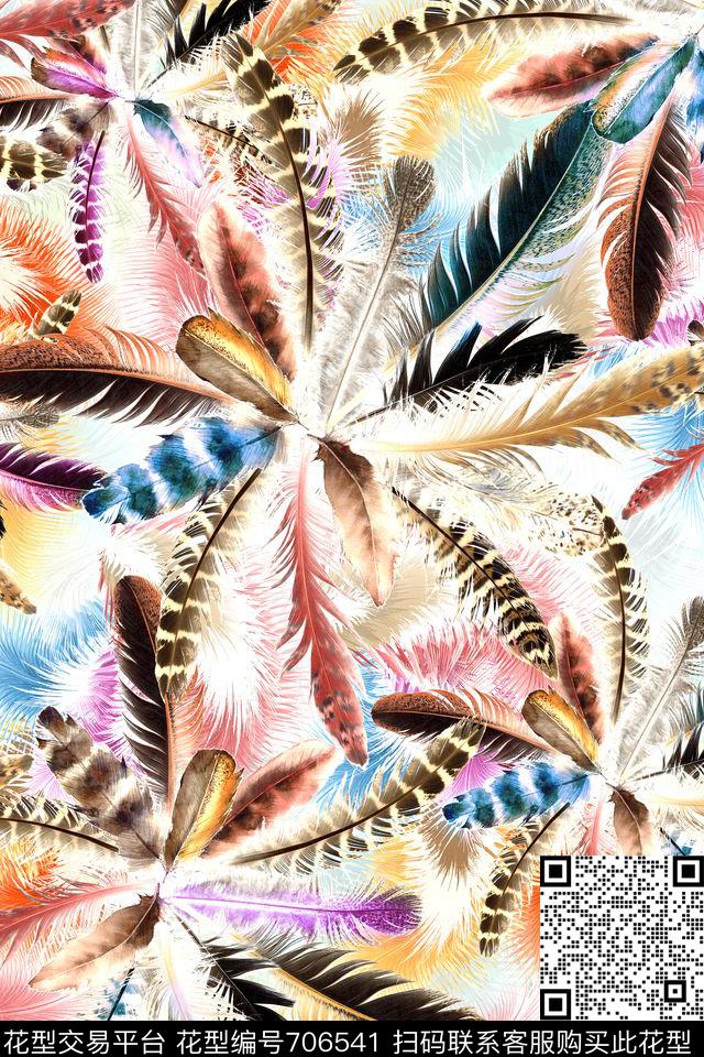 绚丽动物纹羽毛花数码印花华亿平台下载（图片编号: 706541） - 瓦栏（Walan）
