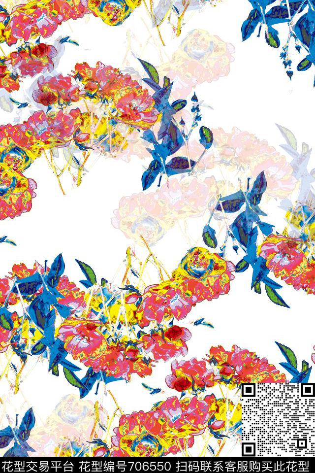花朵花卉艳丽数码印花华亿平台下载（图片编号: 706550） - 瓦栏（Walan）