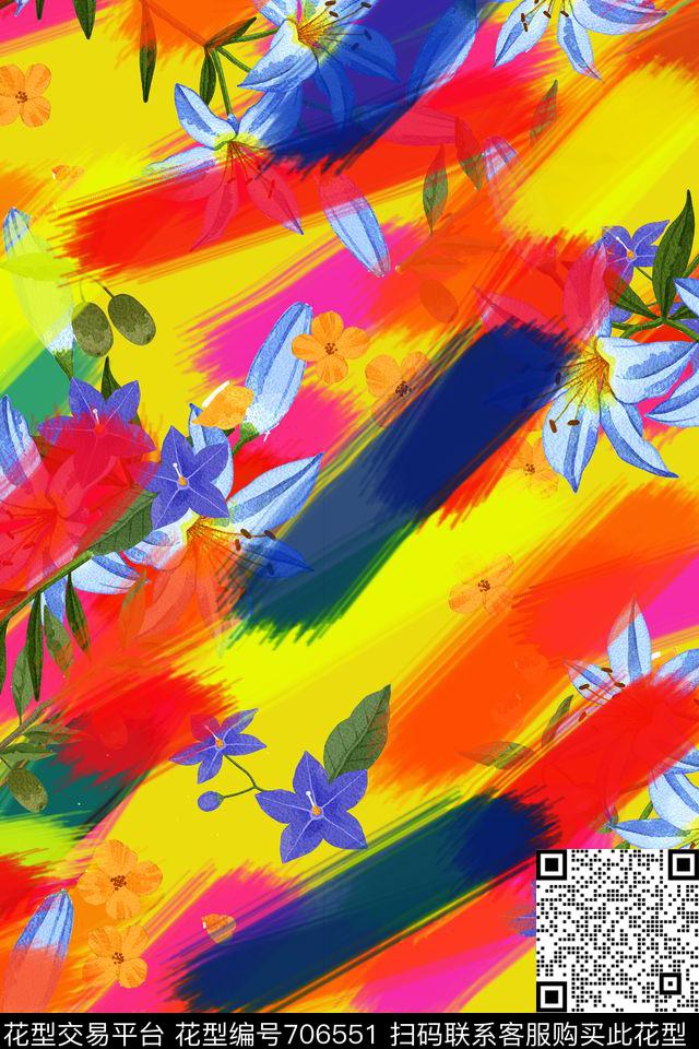 女装条纹彩色数码印花华亿平台下载（图片编号: 706551） - 瓦栏（Walan）