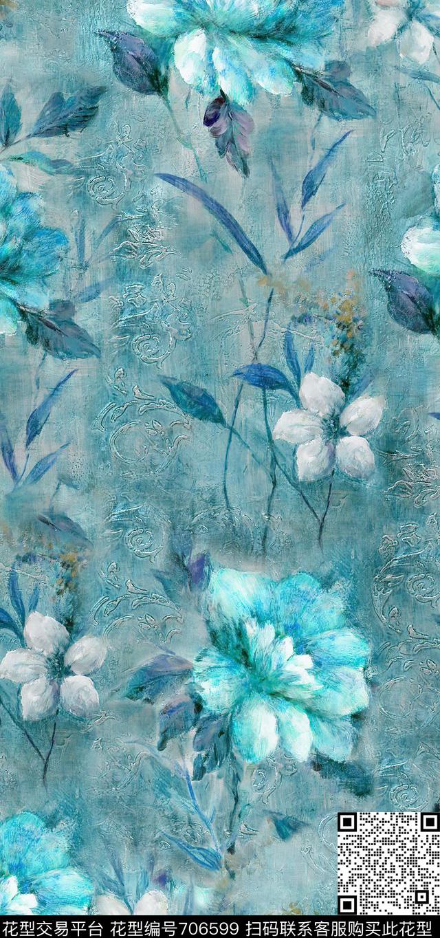 油画花卉复古花卉花卉数码印花华亿平台下载（图片编号: 706599） - 瓦栏（Walan）