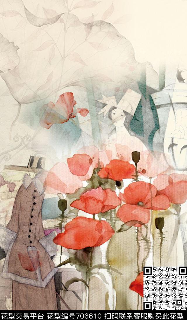 欧式建筑花卉数码印花华亿平台下载（图片编号: 706610） - 瓦栏（Walan）