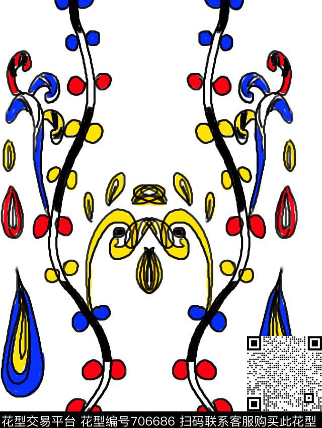 休闲四方连续手绘传统印花华亿平台下载（图片编号: 706686） - 瓦栏（Walan）